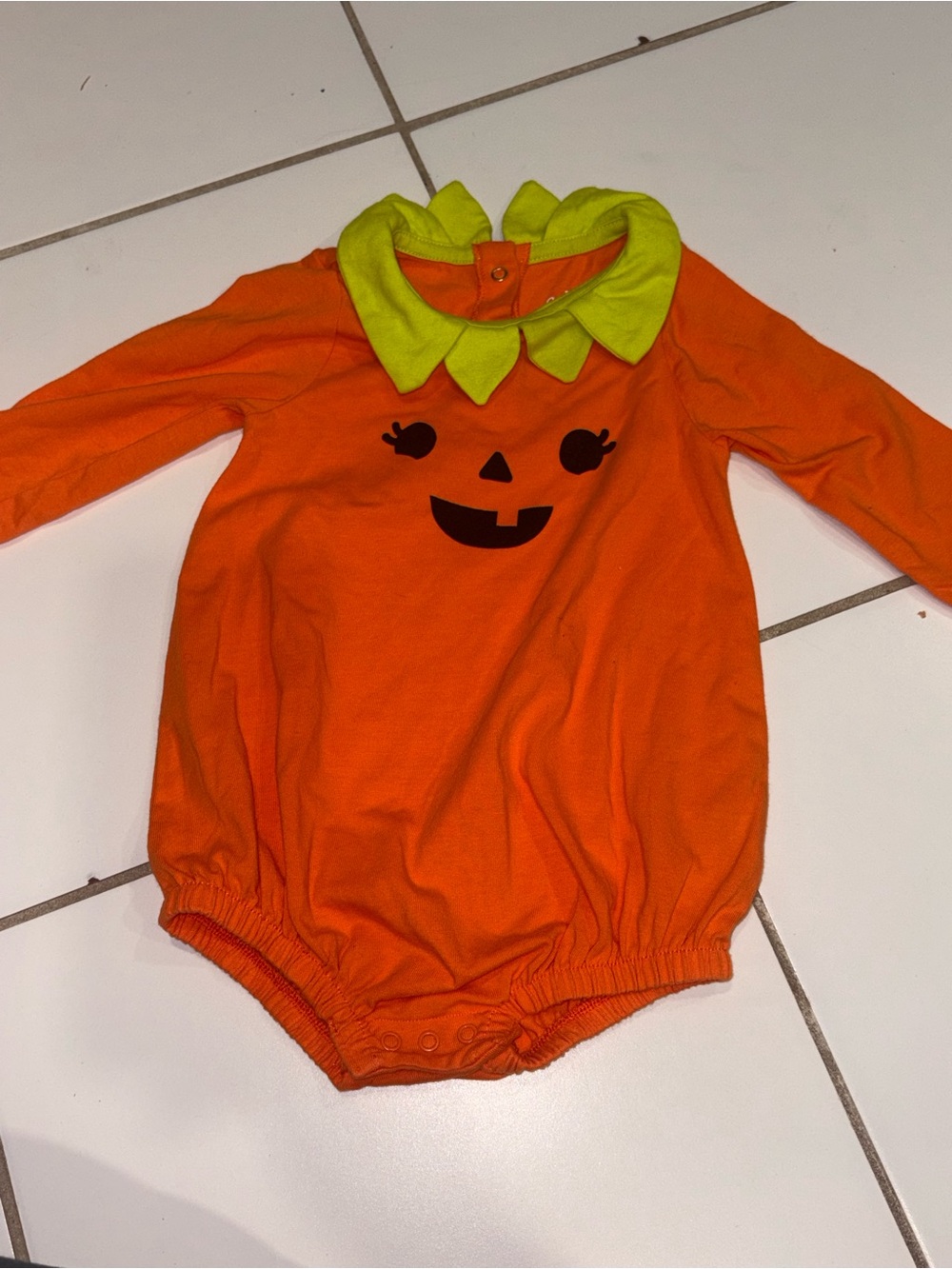 Cat & Jack Orange Pumpkin Romper with Lime Collar